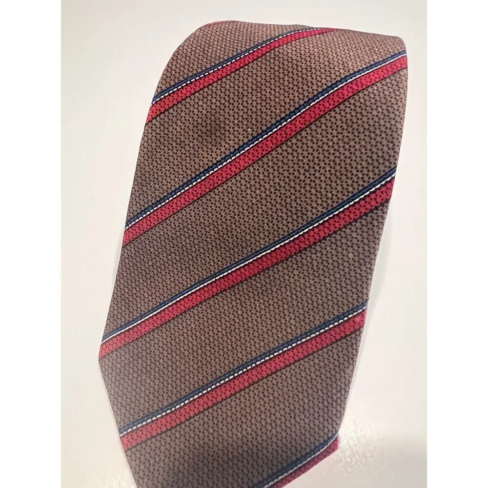 Vintage Bespoke 100% Silk Necktie Brown Red Blue Stripes JL